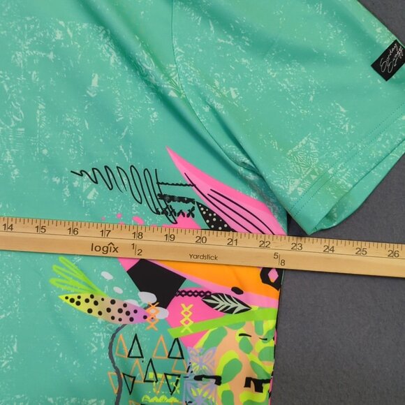 Sunday Swagger Polo Shirt Men's L Green Neon Tropical Pattern Short Sleeve Golf - Picture 7 of 11